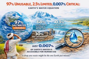 World Water Day: 97% Unusable, 2.5% Limited, 0.007% Critical: Earth’s Water Equation